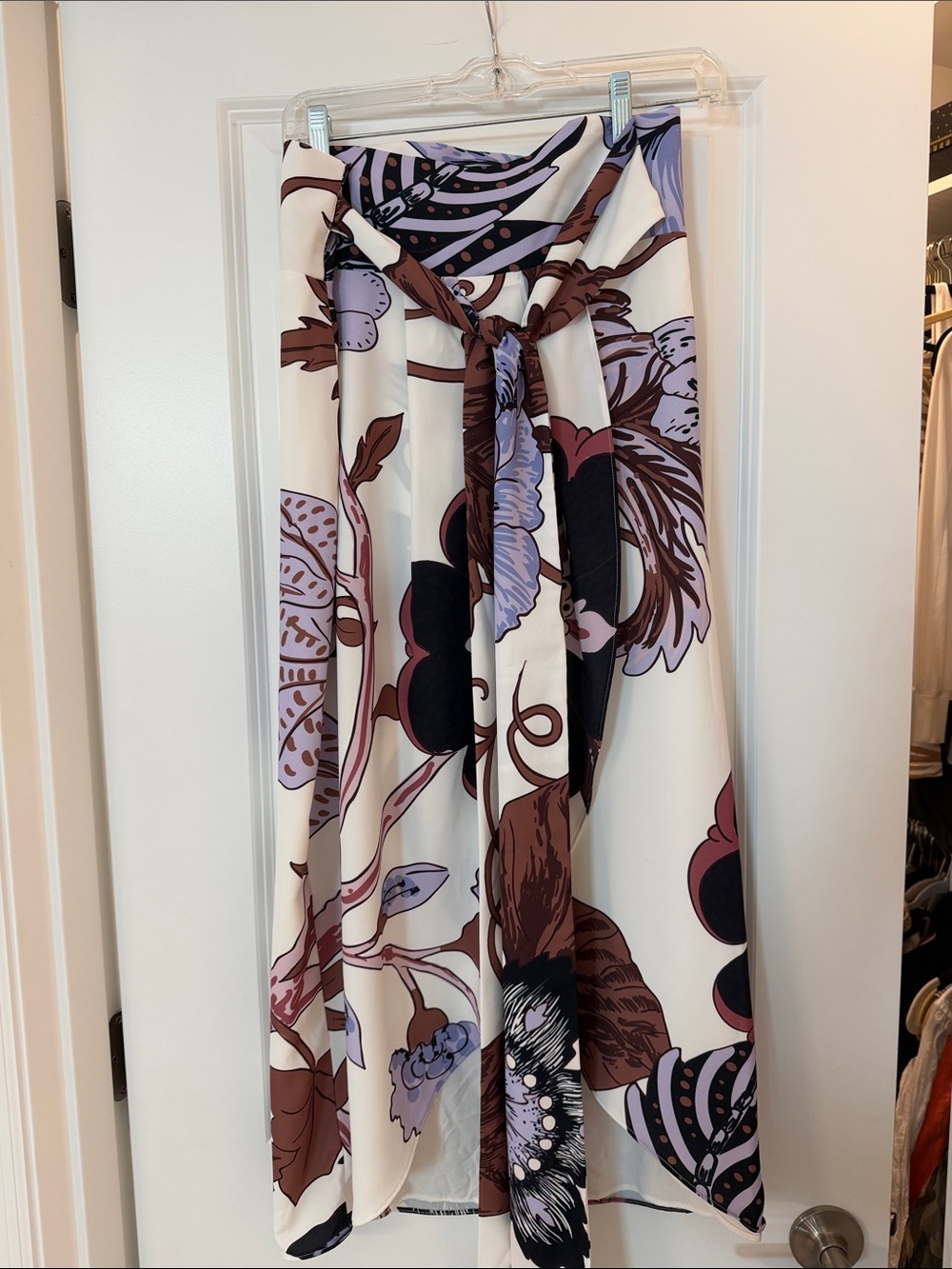 Argemiro Sierra Women's Cream Maxi Skirt with Lavender and Brown Floral Print
